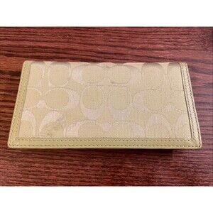 Green JACQUARD COACH CHECKBOOK HOLDER WITH LEATHER TRIM Pen Holder